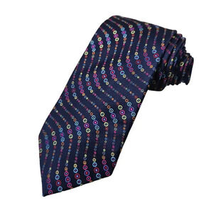 Marks & Spencer‎ Silk Necktie Foulard Polka Dots Funky Colorful Artsy Navy Blue